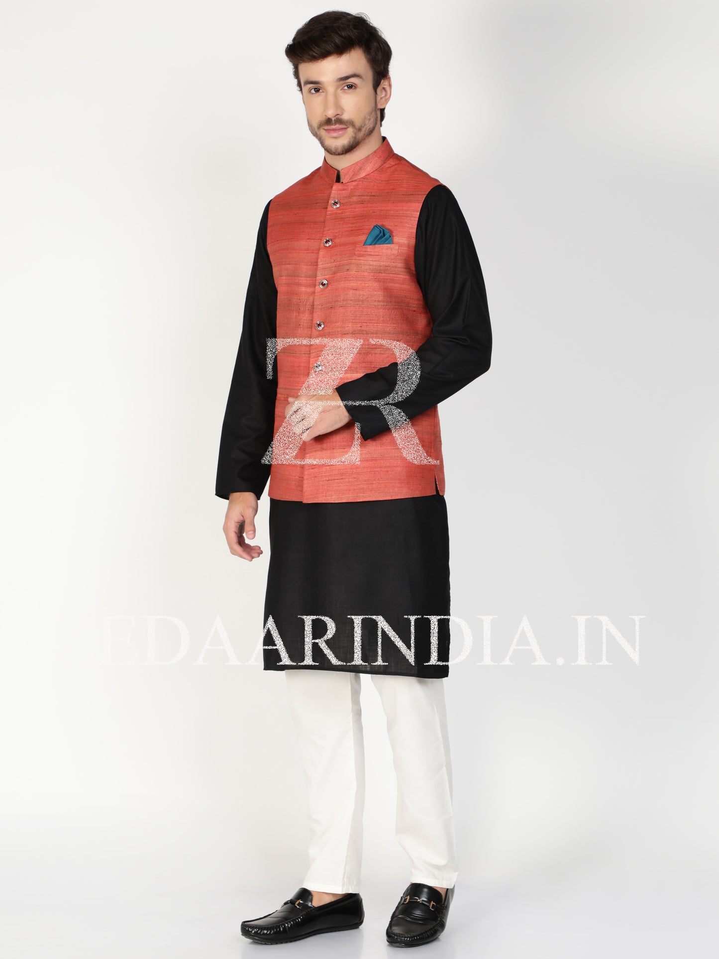 Red Silk Men's Waist Coat (Bandi)