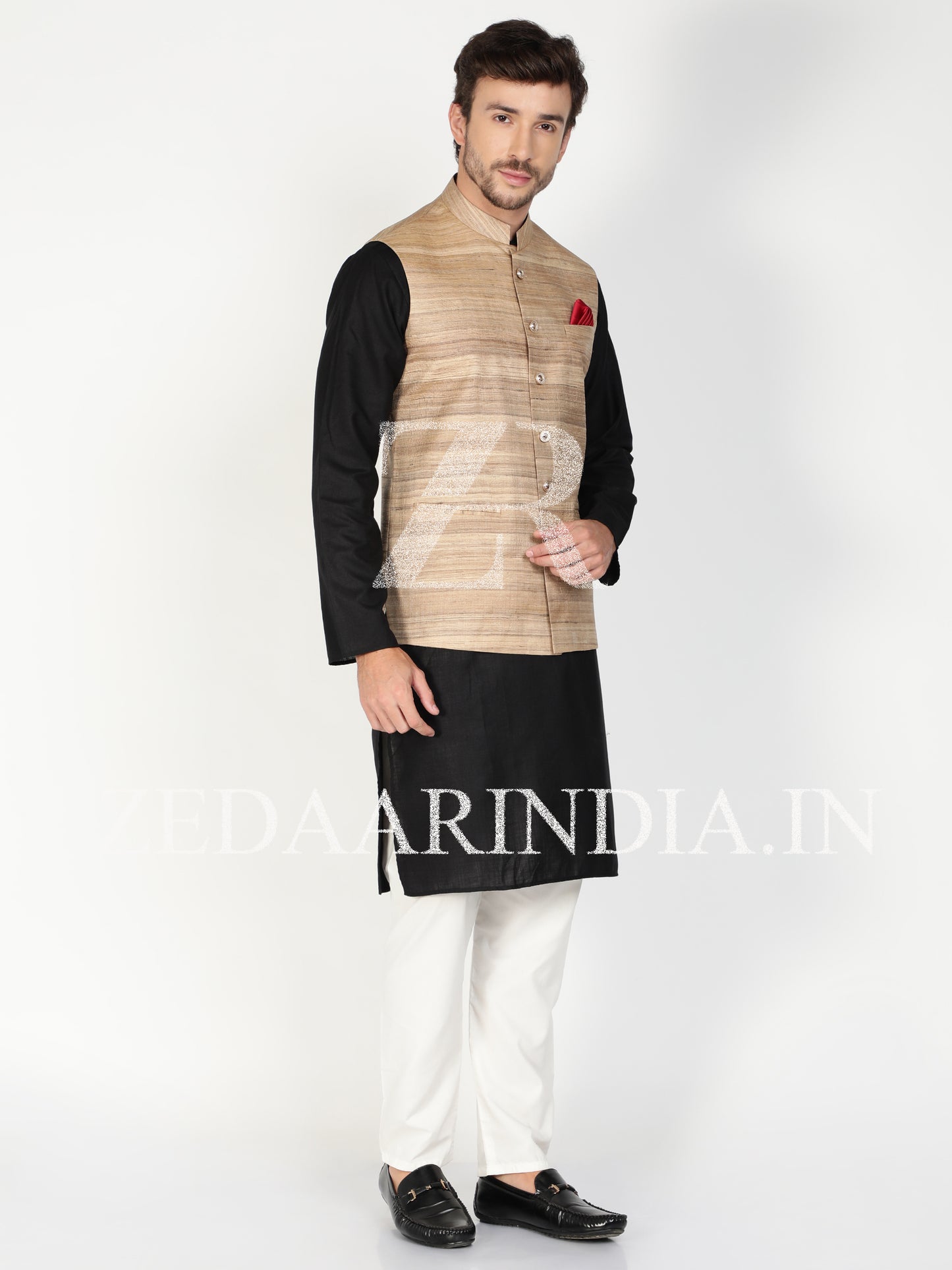 Beige Silk Men's Waist Coat (Bandi)